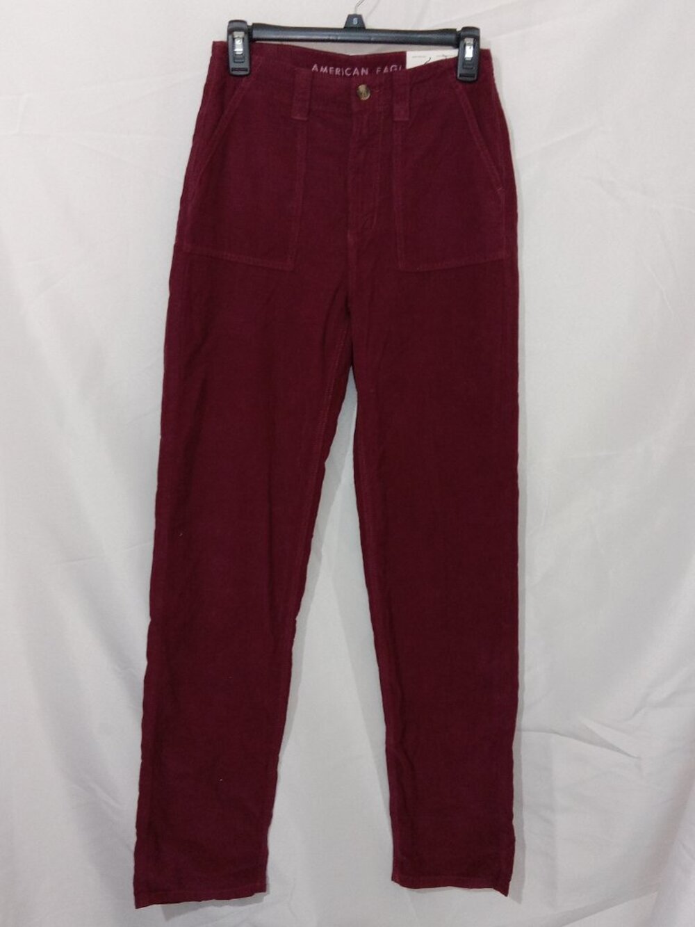 American Eagle Baggy Mom Corduroy Pants High Rise Maroon Red Sz 0 NWT - Picture 2 of 14